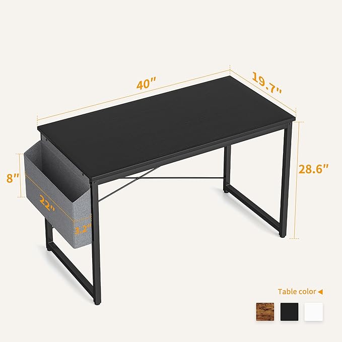 Cubiker Computer Desk 40 inch Home Office Writing Study Desk, Modern Simple Style Laptop Table with Storage Bag, Black - LeafyLoom
