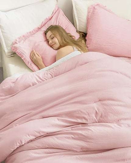 Andency Pink Comforter Set California King for Girls, Boho Women Tassel Lightweight Bedding Comforter Sets, 3 Pieces All Season Soft Fluffy Fringe Bed Set (104x96In Comforter & 2 Pillowcases) - LeafyLoom