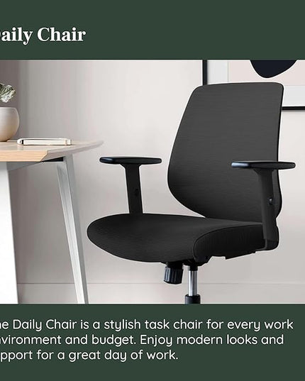 Branch Daily Chair - Computer Office Chair with Swivel, Lumbar Rest, and Adjustable Armrests - Sustainable, Stylish Mesh, & Adjustable Armrests - Comfortable Seating for Improved Posture - Black - LeafyLoom