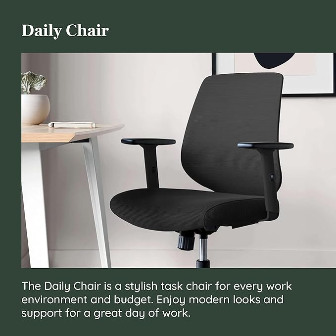 Branch Daily Chair - Computer Office Chair with Swivel, Lumbar Rest, and Adjustable Armrests - Sustainable, Stylish Mesh, & Adjustable Armrests - Comfortable Seating for Improved Posture - Black - LeafyLoom