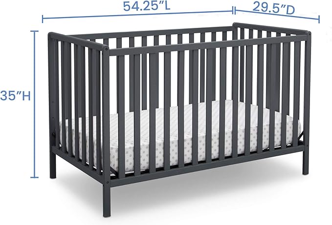 Delta Children Heartland 4-in-1 Convertible Crib, Charcoal Grey + Delta Children Twinkle Galaxy Dual Sided Recycled Fiber Core Crib and Toddler Mattress (Bundle) - LeafyLoom