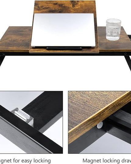 Bamboo Laptop Desk Bed Tray Table Adjustable Table for Computer Tilting Top Foldable Leg with Drawer - LeafyLoom