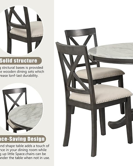 NicBex Dining Table Set Kitchen & Dining Room Tables 5 Pieces Dining Table and Chairs Set for 4 Persons, Kitchen Room Solid Wood Table with 4 Chairs for Small Space, Gray - LeafyLoom
