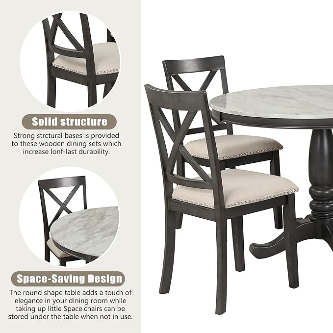 NicBex Dining Table Set Kitchen & Dining Room Tables 5 Pieces Dining Table and Chairs Set for 4 Persons, Kitchen Room Solid Wood Table with 4 Chairs for Small Space, Gray - LeafyLoom