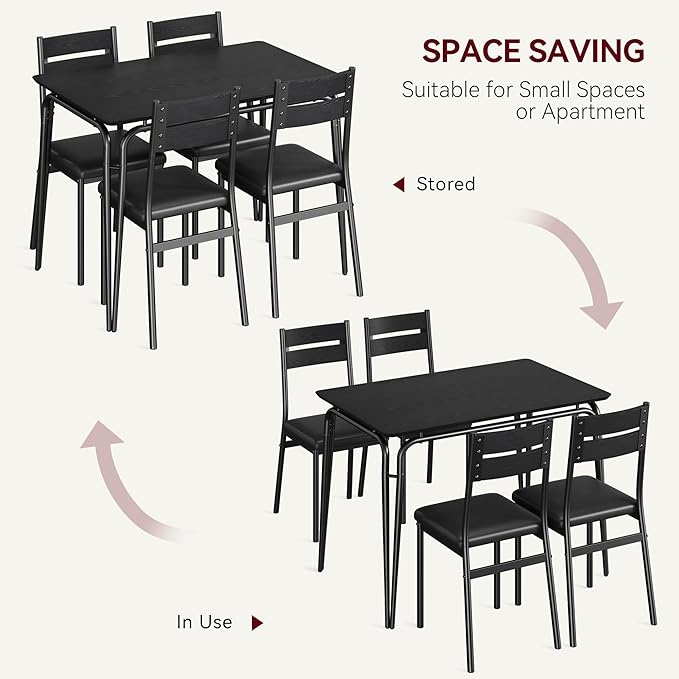 Dining Table for 4, Small Table and Chairs Set of 4, Square Dinette Set for 4, Dinner Table Set, 3 Piece Kitchen & Dining Room Sets for Small Space, Apartment (Black, Dining Table with 4 Chairs) - LeafyLoom