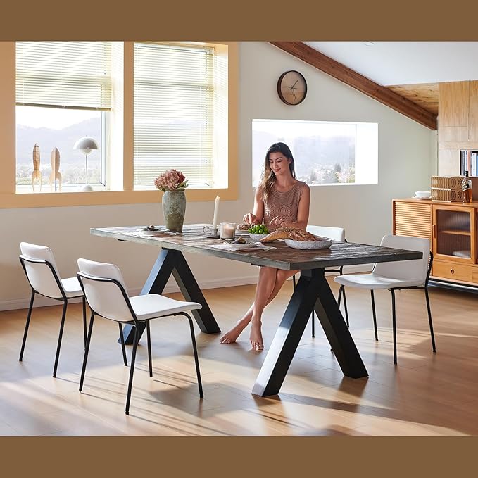 COLAMY PU Leather Dining Chairs Set of 6, Modern Dining Room Kitchen Side Chair with Metal Legs for Home/Living Room/Bedroom/Office, White - LeafyLoom