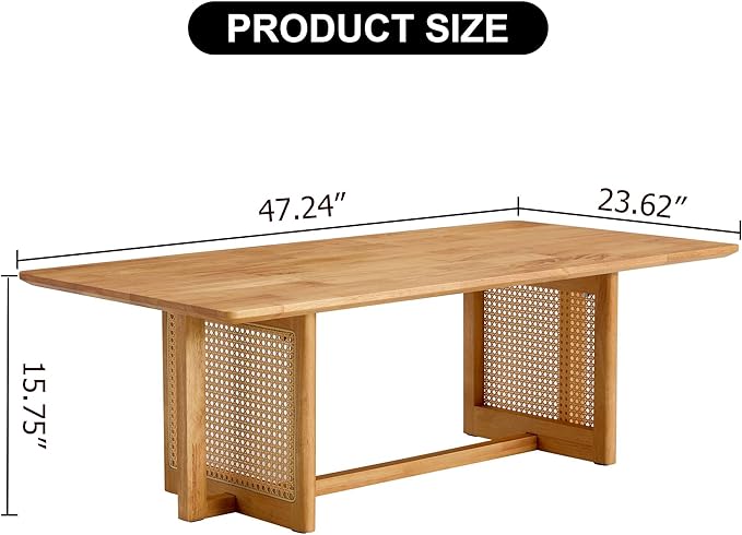 Rattan Coffee Table Rectangular Solid Wood Coffee Table with Cross Table Legs for Living Room Furniture - LeafyLoom