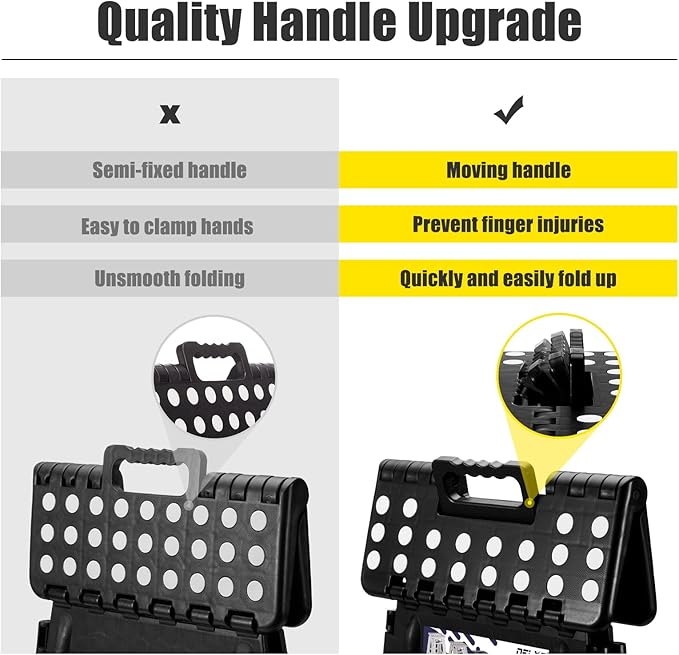 Delxo 17.5 Inch Folding Step Stool, Heavy Duty Foldable Stool for Adults,Premium Portable Collapsible Plastic Step Stool,Non Slip Folding Stools for Kitchen Bathroom Bedroom Up to 400LBS,(Black 1PC) - LeafyLoom