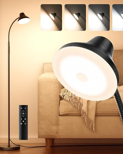 Bright Floor Lamp Dimmable Arc, Modern Floor Lamp for Living Room,Remote & Touch Control,Adjustable Gooseneck,15 W LED Bulb Included - LeafyLoom
