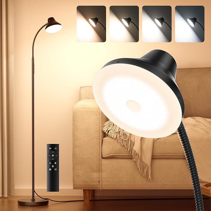 Bright Floor Lamp Dimmable Arc, Modern Floor Lamp for Living Room,Remote & Touch Control,Adjustable Gooseneck,15 W LED Bulb Included - LeafyLoom