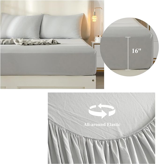 Luxury Soft King Size Sheet Set - Breathable & Cooling Sheets - Hotel Quality Bed Sheets King - Extra Soft - Deep Pockets 16 Inch - Easy Fit - 4 Piece Set - Wrinkle Free King Sheets,Light Grey - LeafyLoom