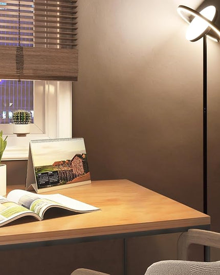 FIMEI Floor Lamp, Sky Modern Bright Standing Lamp with Rotatable Outer Ring Light, 3 Color Temperature and Stepless Dimming, Remote/Touch Independent Control for Living Room Bed Room Office, Black - LeafyLoom