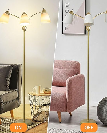 DINGLILIGHTING Floor Lamp Gold for Room: 3-Light Adjustable Flexible Gooseneck Tree Standing Lamp for Bedroom Study Room Office - Modern Multi Head Reading Floor Lights - LeafyLoom