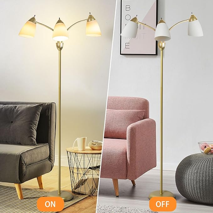DINGLILIGHTING Floor Lamp Gold for Room: 3-Light Adjustable Flexible Gooseneck Tree Standing Lamp for Bedroom Study Room Office - Modern Multi Head Reading Floor Lights - LeafyLoom