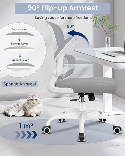 Office Chair, Ergonomic Desk Chair with Lumbar Support and Adjustable Armrests, Comfy Desk Chair Breathable Mesh Mid Back Computer Chair, Reclining Office Chair for Home Office - Light Gray - LeafyLoom