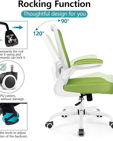 Office Chair, FelixKing Ergonomic Desk Chair Breathable Mesh Chair with Adjustable High Back Lumbar Support Flip-up Armrests, Executive Rolling Swivel Comfy Task Computer Chair for Home Office (Green) - LeafyLoom