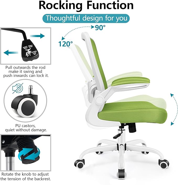 Office Chair, FelixKing Ergonomic Desk Chair Breathable Mesh Chair with Adjustable High Back Lumbar Support Flip-up Armrests, Executive Rolling Swivel Comfy Task Computer Chair for Home Office (Green) - LeafyLoom