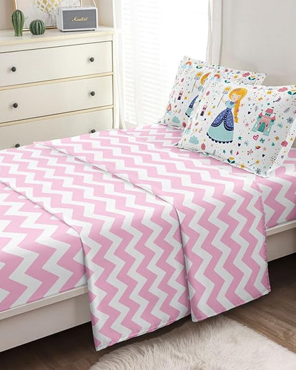 Girls Twin Bedding Sets, Kids Comforter Set for Teens w/Sheets and Pillowcase, Soft Reversible Cartoon Princess Bed in a Bag Sets - LeafyLoom