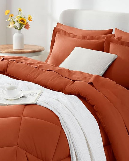 CozyLux King Comforter Set with Sheets 7 Pieces Bed in a Bag Burnt Orange All Season Bedding Sets with Comforter, Pillow Shams, Flat Sheet, Fitted Sheet and Pillowcases - LeafyLoom