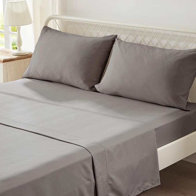 Anluoer King Comforter Set 7 Piece, Grey Bed in a Bag with Sheets, All Season Ruffle Shabby Chic Bedding Sets with 1 Comforter, 2 Pillow Shams, 2 Pillowcases, 1 Flat Sheet, 1 Fitted Sheet - LeafyLoom