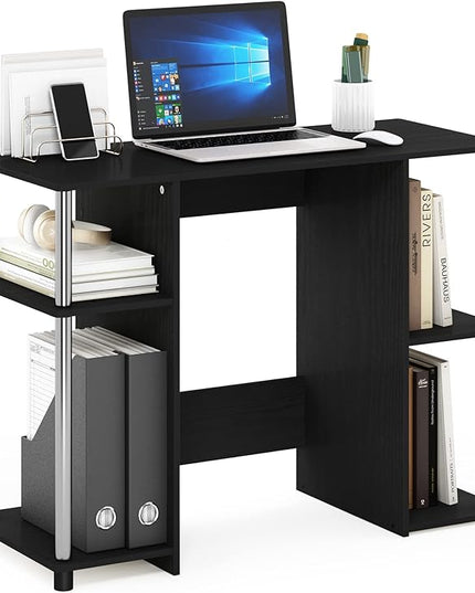 Furinno Jaya Computer Study Desk, Americano/Stainless Steel - LeafyLoom