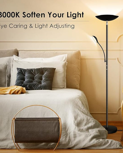 BoostArea Floor Lamp, LED 20W/2000LM Bright Torchiere Floor Lamp with 5W Adjustable Reading Lamp, Stepless Dimmable Standing Lamp, 2 Rotary Switch, Modern Floor Lamps for Living Room, Bedroom, Office - LeafyLoom