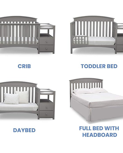 Delta Children Abby Convertible Crib 'N' Changer, Grey + Serta Perfect Slumber Dual Sided Recycled Fiber Core Crib and Toddler Mattress (Bundle) - LeafyLoom