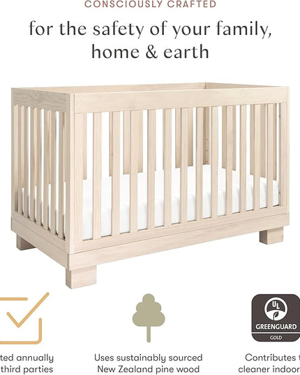 babyletto Modo 3-in-1 Convertible Crib with Toddler Bed Conversion Kit in Washed Natural, Greenguard Gold Certified - LeafyLoom