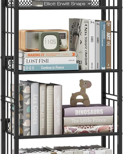 Bookshelf Storage Shelf Bookcase Freestanding Storage Stand Book Organizer for Living Room, Bedroom, Kitchen, Rust Resistance,Easy Assembly Multi-Functional Organizer (4 Tiers, Black) - LeafyLoom