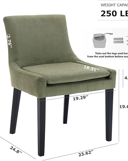 COLAMY Modern Dining Chairs Set of 6, Upholstered Corduroy Accent Side Chairs with Mid Back and Wood Legs for Living Room/Dining Room- Light Green - LeafyLoom