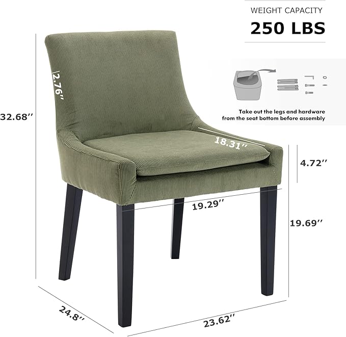 COLAMY Modern Dining Chairs Set of 4, Upholstered Corduroy Accent Side Chairs with Mid Back and Wood Legs for Living Room/Dining Room- Light Green - LeafyLoom