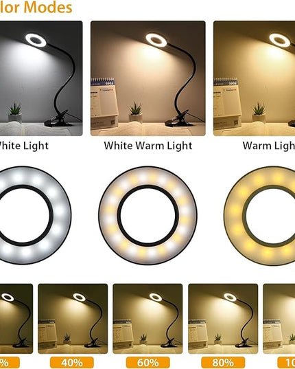 iVict Desk Light Clip on Light, 56 LEDs Desk Lamp for Home Office, 3 Modes with 10 Brightness Dimmable Reading Light, Clamp Desk Lamp for Bed Headboard, Craft, Computer, Video Call - LeafyLoom