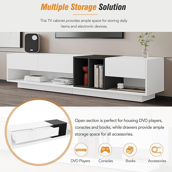 NicBex TV Stand for 80 Inch TV Modern TV Media Console Table with Versatile Compartment,Entertainment Center with Storage for Living Room,74.8 Inch,White - LeafyLoom