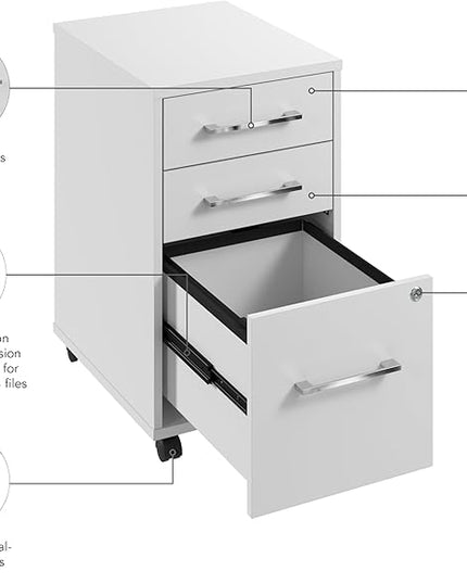 Bush Business Furniture Hustle 3 Drawer Rolling File Cabinet in White, Mobile Document Storage for Home and Professional Office - LeafyLoom