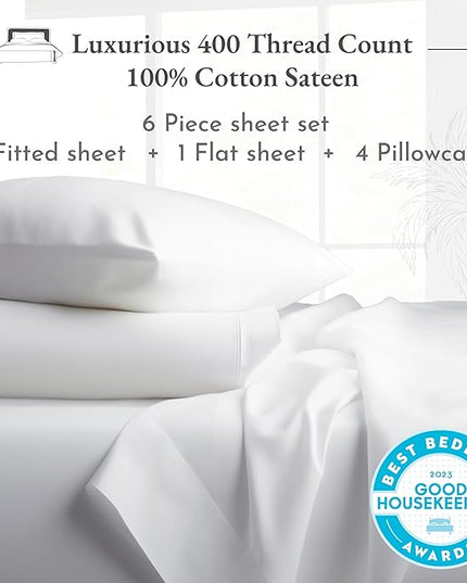 California Design Den 6-Pc King Size Sheet Set with 4 Pillowcases - Soft 400 Thread Count 100% Cotton Sheets, Cooling Sateen Weave, Luxury Deep Pocket Bedsheets Set - Dark Purple - LeafyLoom