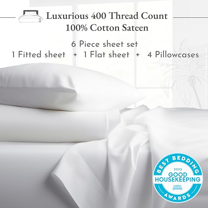 California Design Den 6-Pc King Size Sheet Set with 4 Pillowcases - Soft 400 Thread Count 100% Cotton Sheets, Cooling Sateen Weave, Luxury Deep Pocket Bedsheets Set - Dark Purple - LeafyLoom