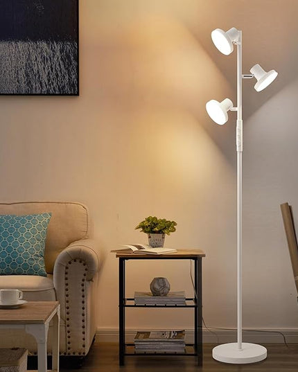 36W White Floor Lamp, Super Bright Tree Floor Lamp LED Standing Lamp with Remote Control, 4 Color Temperatures, 3 Rotatable LED Lights, Dimmable Floor Lamps for Living Room, Bedroom, Office - LeafyLoom