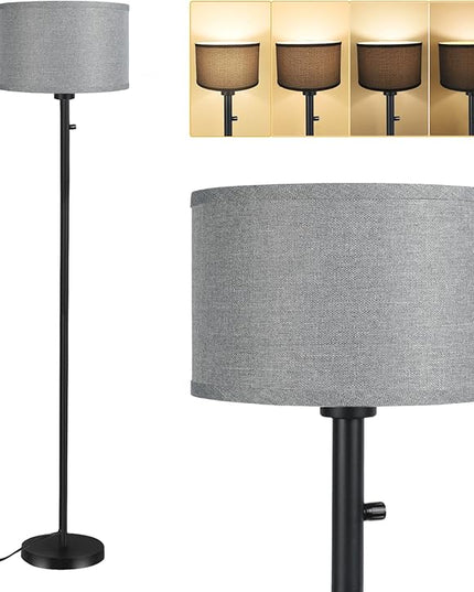 Floor Lamps for Living Room, Stepless Dimmable Standing Lamp, Modern Floor Lamp with Rotary Switch, Gray Linen Shade, 9W Led Bulb Included(1000LM,2700K), Tall Lamp for Bedroom, Office, Farmhouse - LeafyLoom