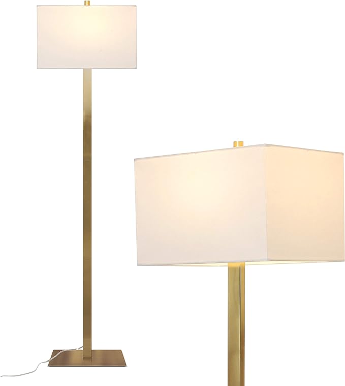 Brightech Stella Mid-Century Modern Standing Lamp, Contemporary Lamp for Living Rooms & Offices, LED Floor Lamp for Reading and Work, Excellent Tall Lamp with Heavy Base for Living Room Décor - Brass - LeafyLoom