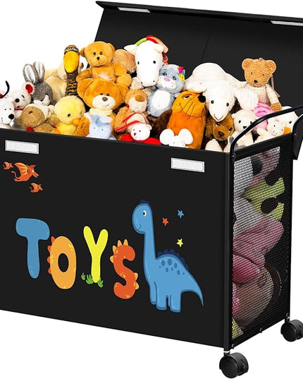 Toy Box Toy Storage - 72L Kids Toy Organizer with Wheels Toy Chest Bins with Lids, Toy Boxes for Girls Boys,Toddlers, Stuffed Animals, Living Room （Black） - LeafyLoom