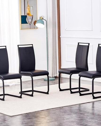 Modern Dining Chairs Set of 4,High Back Kitchen Chairs,Side Room Chair with Black Powder Coating Metal Legs,Easy to Clean Upholstered Dining Chairs,Ideal for Living Room(Black Chairs) - LeafyLoom