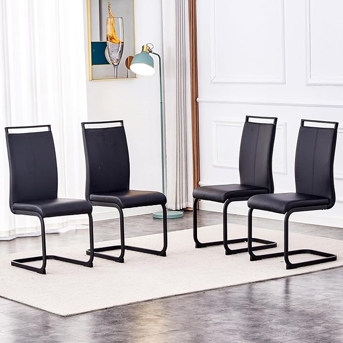 Modern Dining Chairs Set of 4,High Back Kitchen Chairs,Side Room Chair with Black Powder Coating Metal Legs,Easy to Clean Upholstered Dining Chairs,Ideal for Living Room(Black Chairs) - LeafyLoom