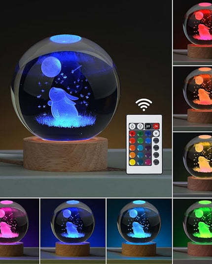 Easter Bunny Lamp Things for Teen Girls, Large 3D Bunny Night Light, Crystal Rabbit Lamp 16 Color Changing with Remote Control for Bedroom Decor, Night Light Bunny - LeafyLoom