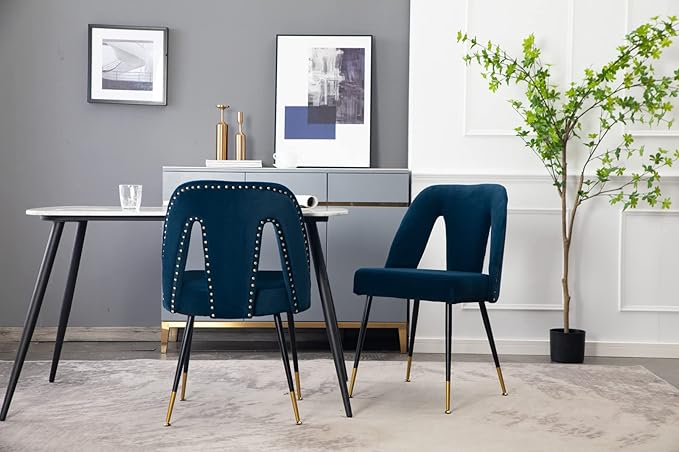 NicBex Dining Chairs Set of 2 Velvet Upholstered Kitchen Dining Chairs with Nailhead Trim for Dining Room-Blue - LeafyLoom