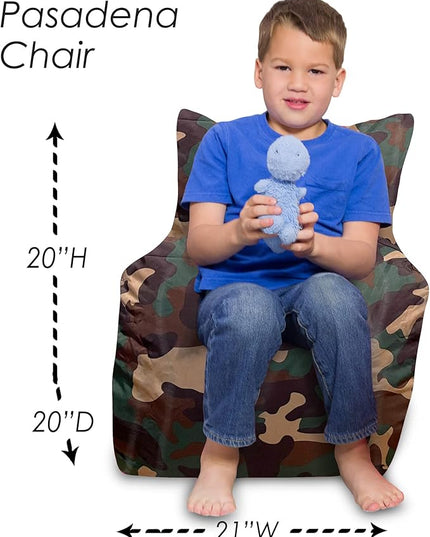 Posh Creations Structured Comfy Bean Bag Chair for Gaming, Reading and Watching TV, Pasadena Chair, Nylon - Camo Green - LeafyLoom
