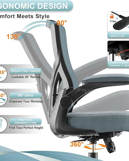 Office Chair, High Back Desk Chair Adjustable Height and Ergonomic Design Home Office Computer Chair Executive Lumbar Support Padded Flip-up Armrest Swivel Task Chair - LeafyLoom