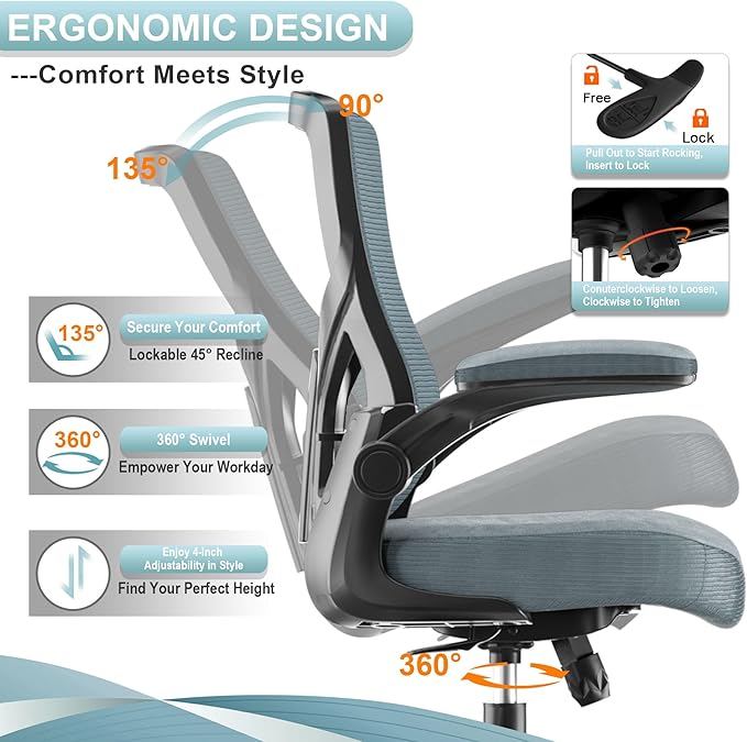 Office Chair, High Back Desk Chair Adjustable Height and Ergonomic Design Home Office Computer Chair Executive Lumbar Support Padded Flip-up Armrest Swivel Task Chair - LeafyLoom