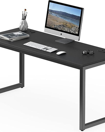 SHW Home Office 55-Inch Large Computer Desk, 24" Deep, Black - LeafyLoom