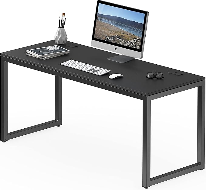 SHW Home Office 55-Inch Large Computer Desk, 24" Deep, Black - LeafyLoom