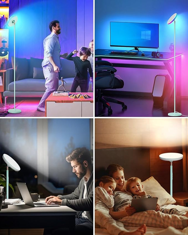 Floor Lamp, 42W 3700LM Modern Torchiere Sky LED Lamps, Super Bright Tall Standing Pole Light with Remote, 5 Color Temperature, Memory Function&Touch Control for Living Room Bedroom Office, Mint Green - LeafyLoom